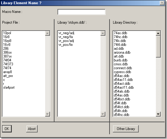 BAE Version 5.4: Schematic Editor - Library Element Selection Dialogs