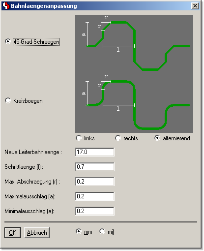 BAE Version 7.0: Layouteditor: Bahnlängenanpassung - Bahn auf Länge mäandern