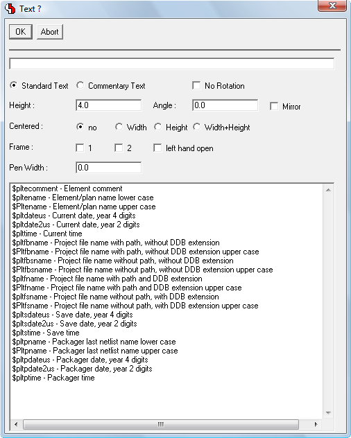 BAE Version 7.6: Schematic Editor - "Add Text" Dialog with Text Properties Input Controls
