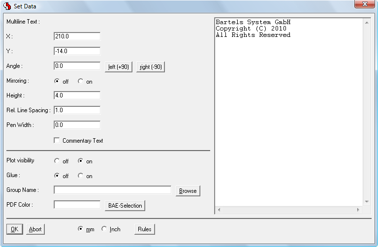 BAE Version 7.6: Schematic Editor - Multiline Text Editor in p-Key Dialog