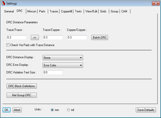 BAE Version 8.0: Layout Editor: Parameter Settings Dialog